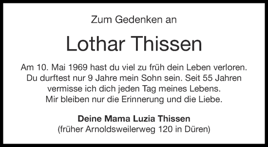 Traueranzeige von Lothar Thissen von Aachener Zeitung