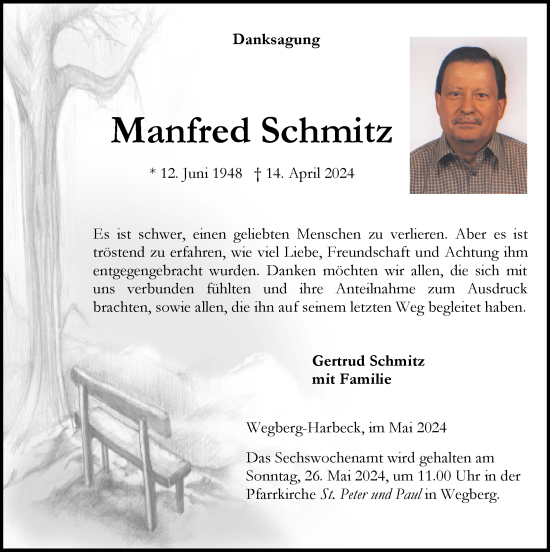 Traueranzeige von Manfred Schmitz von Zeitung am Sonntag