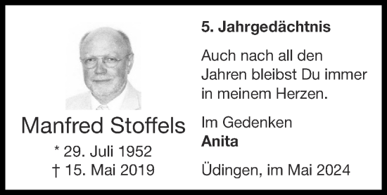 Traueranzeige von Manfred Stoffels von Zeitung am Sonntag