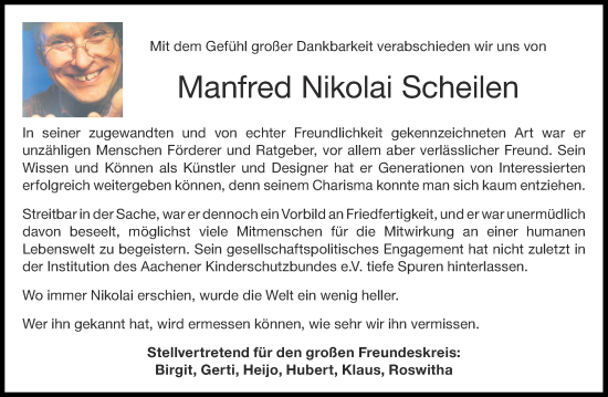 Traueranzeige von Manfred Nikolai Scheilen von Aachener Zeitung