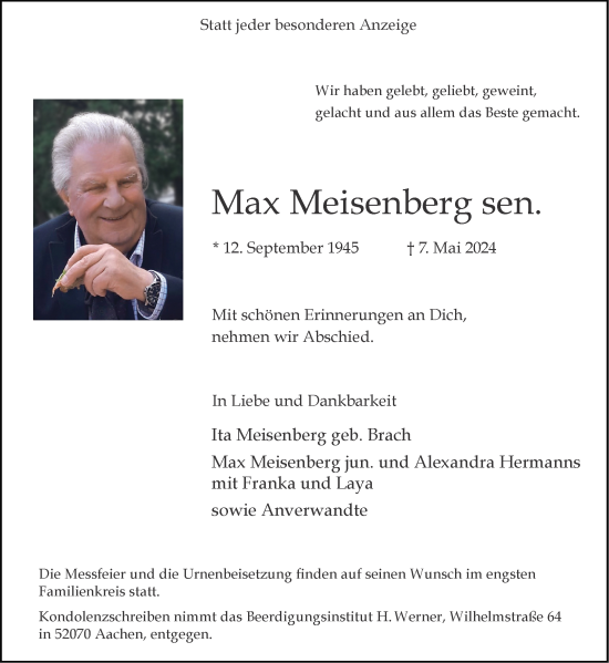 Traueranzeige von Max Meisenberg sen. von Aachener Zeitung