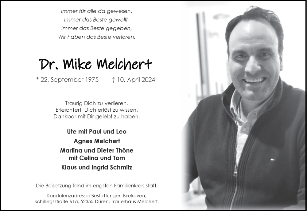 Traueranzeige für Mike Melchert vom 12.05.2024 aus Zeitung am Sonntag