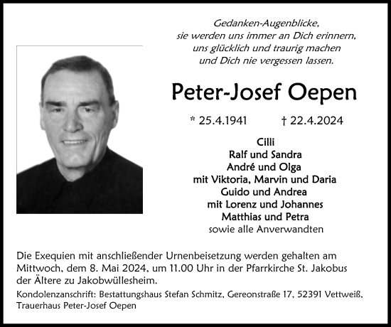 Traueranzeige von Peter-Josef Oepen von Zeitung am Sonntag