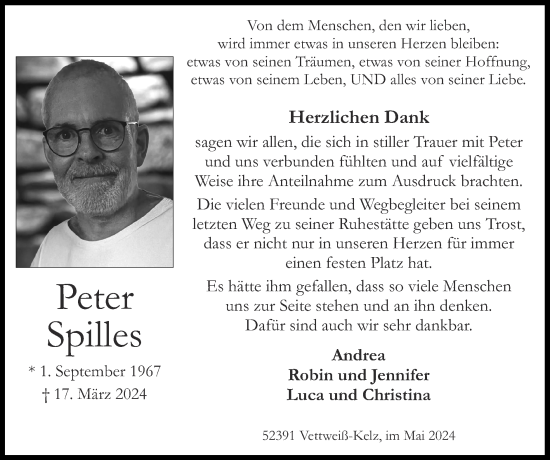 Traueranzeige von Peter Spilles von Zeitung am Sonntag