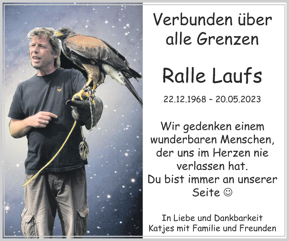  Traueranzeige für Ralle Laufs vom 19.05.2024 aus Zeitung am Sonntag