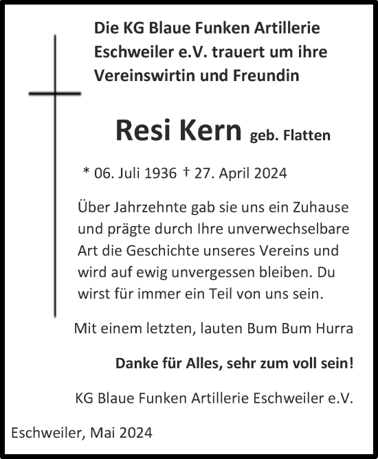 Traueranzeige von Resi Kern von Zeitung am Sonntag