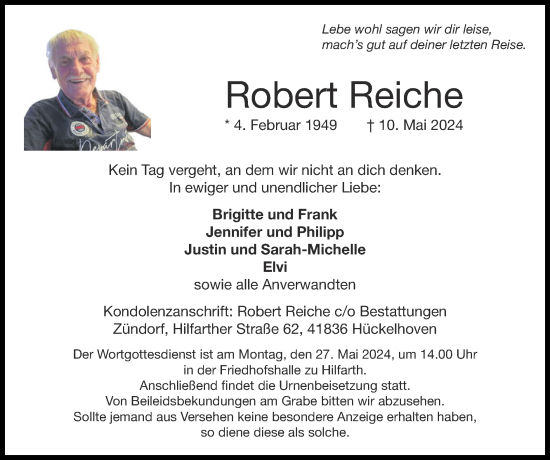 Traueranzeige von Robert Reiche von Zeitung am Sonntag