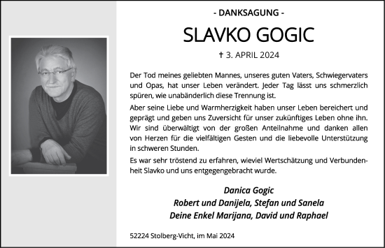 Traueranzeige von Slavko Gogic von Zeitung am Sonntag