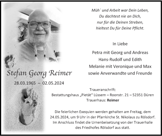 Traueranzeige von Stefan Georg Reimer von Zeitung am Sonntag