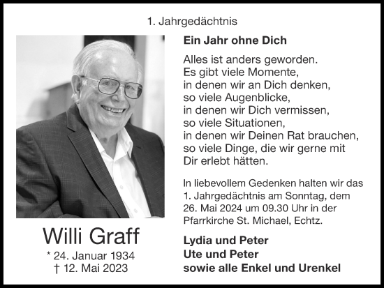 Traueranzeige von Willi Graff von Zeitung am Sonntag