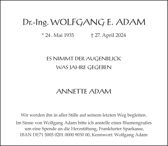 Traueranzeige von Wolfgang Adam von Aachener Zeitung