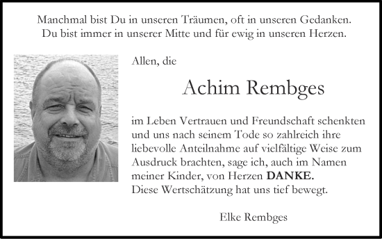 Traueranzeige von Achim Rembges von Zeitung am Sonntag