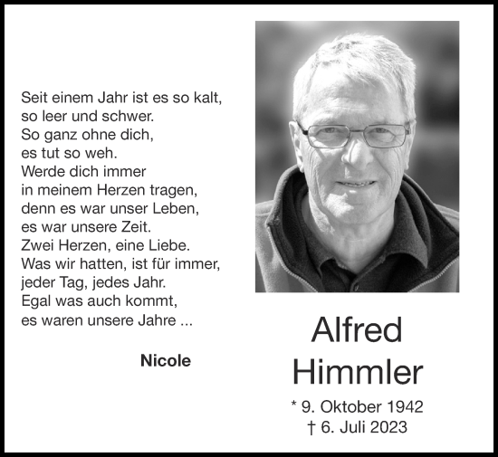 Traueranzeige von Alfred Himmler von Zeitung am Sonntag