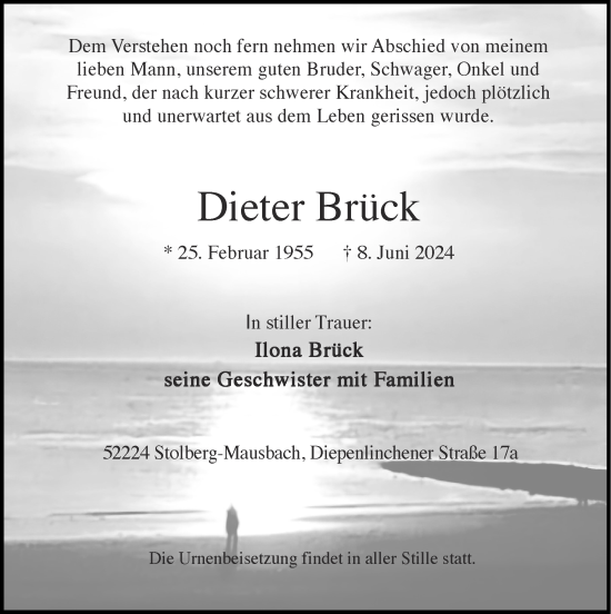 Traueranzeige von Dieter Brück von Zeitung am Sonntag