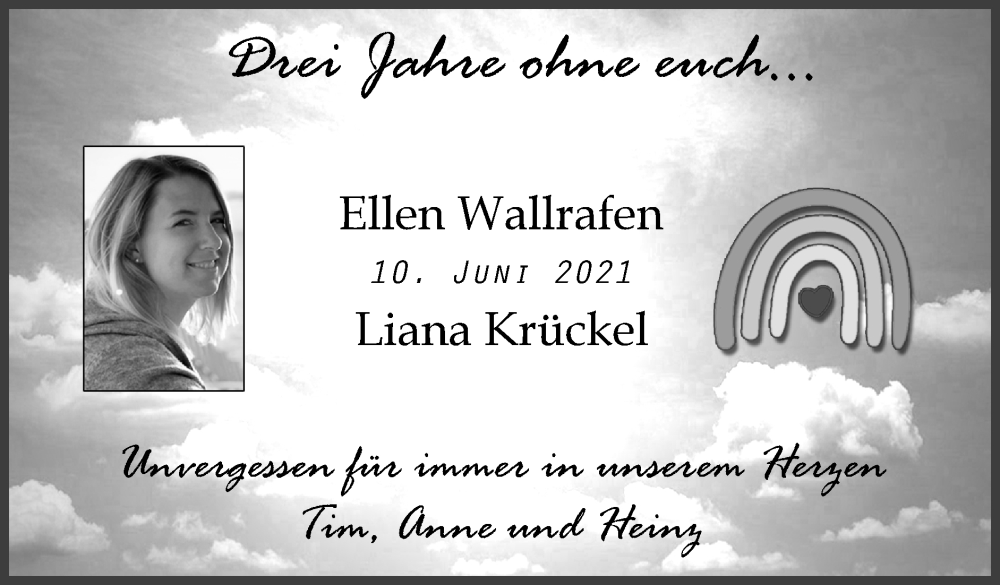  Traueranzeige für Ellen Wallrafen vom 09.06.2024 aus Zeitung am Sonntag