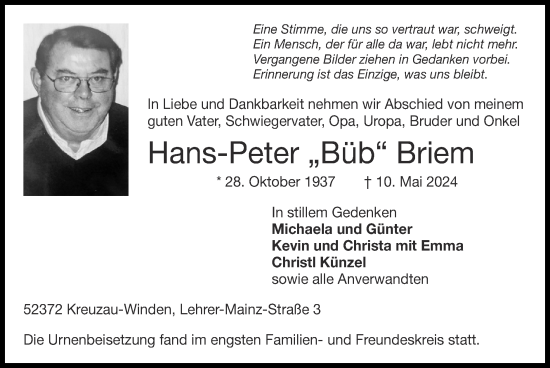 Traueranzeige von Hans-Peter Briem von Zeitung am Sonntag