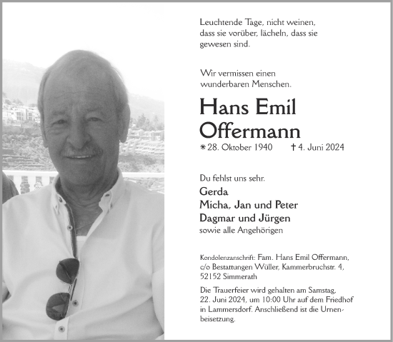 Traueranzeige von Hans Emil Offermann von Aachener Zeitung