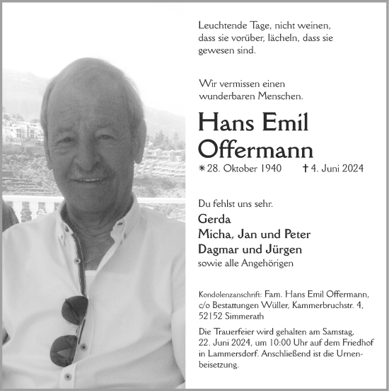 Traueranzeige von Hans Emil Offermann von Zeitung am Sonntag