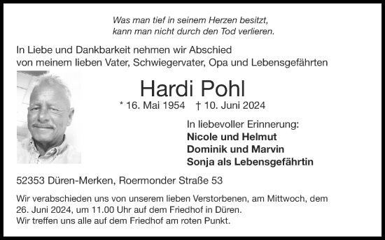 Traueranzeige von Hardi Pohl von Zeitung am Sonntag