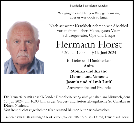 Traueranzeige von Hermann Horst von Zeitung am Sonntag