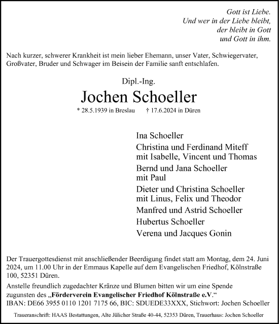 Traueranzeige von Jochen Schoeller von Aachener Zeitung