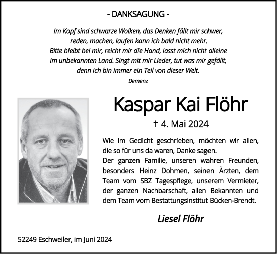 Traueranzeige von Kaspar Kai Flöhr von Zeitung am Sonntag