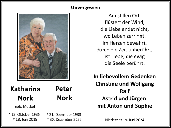 Traueranzeige von Katharina Nork von Zeitung am Sonntag