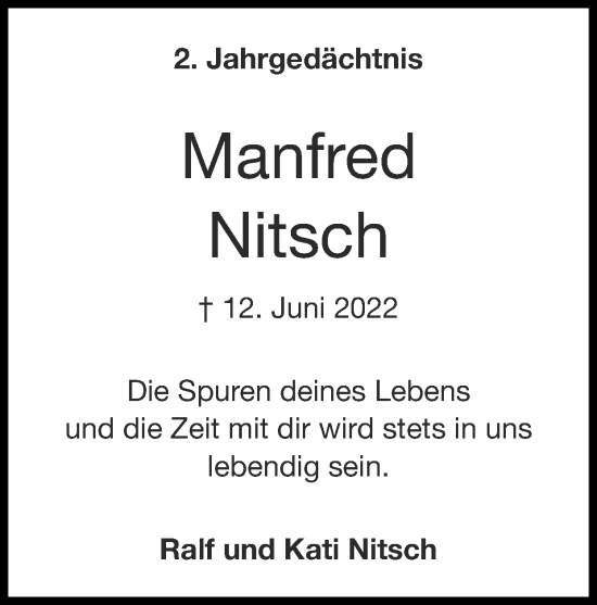 Traueranzeige von Manfred Nitsch von Zeitung am Sonntag