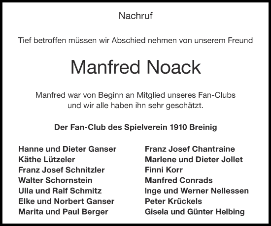Traueranzeige von Manfred Noack von Zeitung am Sonntag