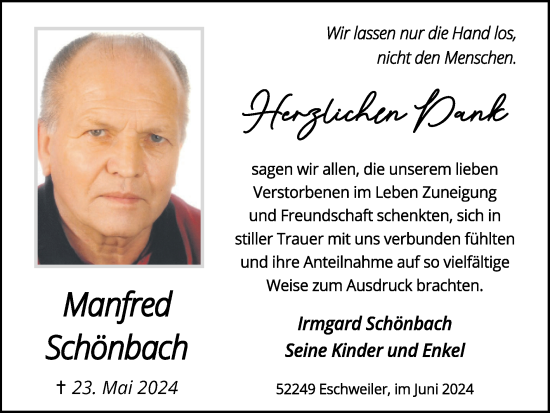 Traueranzeige von Manfred Schönbach von Zeitung am Sonntag