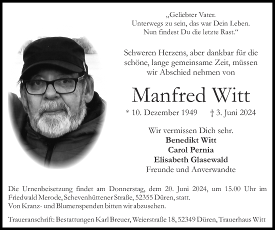 Traueranzeige von Manfred Witt von Zeitung am Sonntag