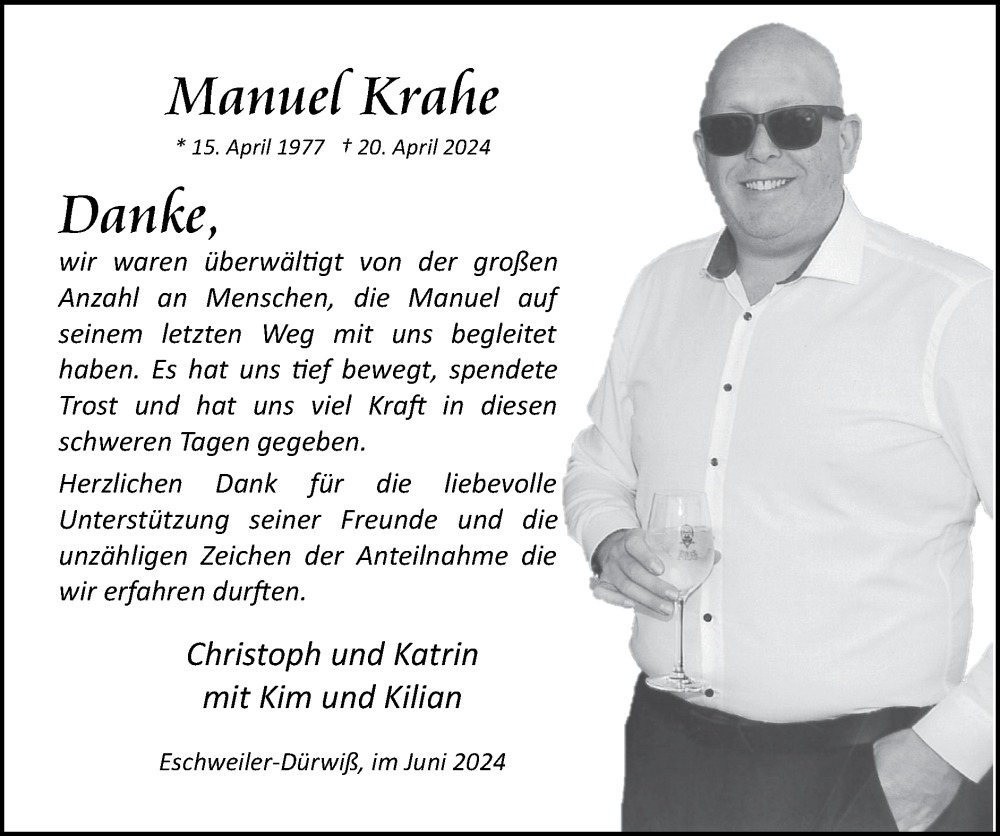  Traueranzeige für Manuel Krahe vom 09.06.2024 aus Zeitung am Sonntag