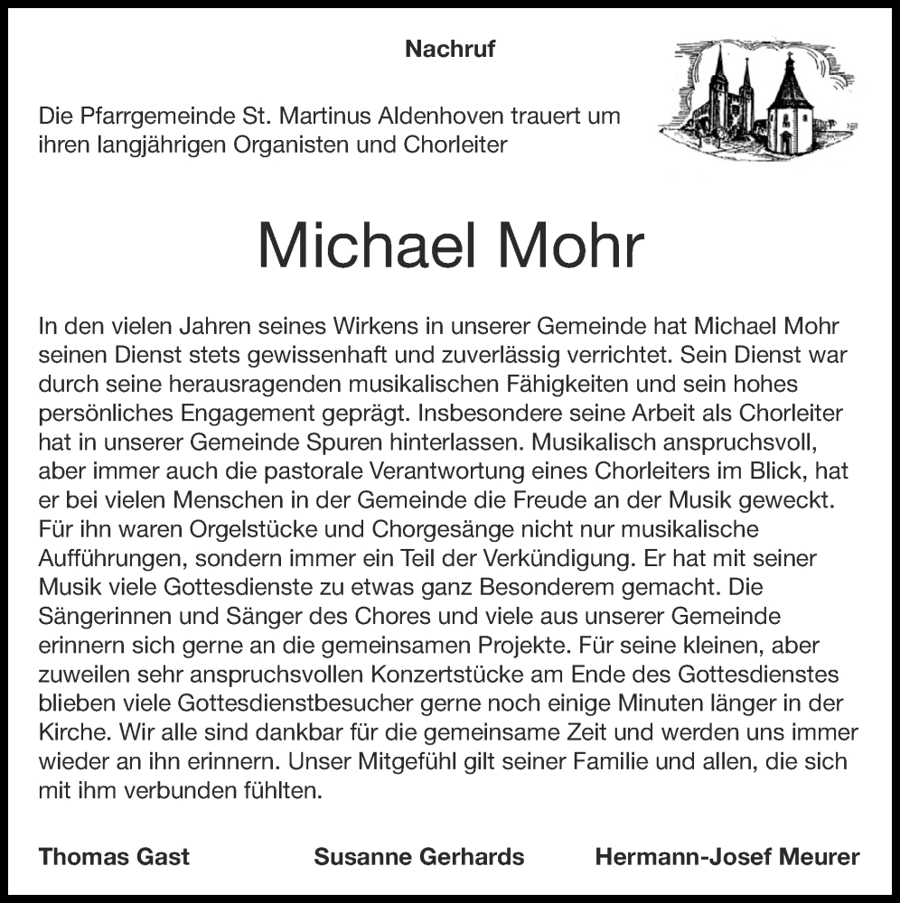  Traueranzeige für Michael Mohr vom 30.06.2024 aus Zeitung am Sonntag