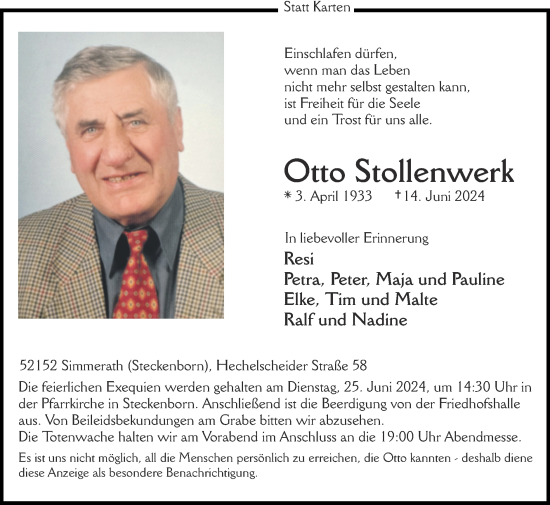 Traueranzeige von Otto Stollenwerk von Zeitung am Sonntag