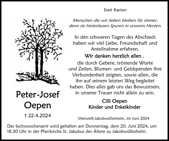Traueranzeige von Peter-Josef Oepen von Zeitung am Sonntag