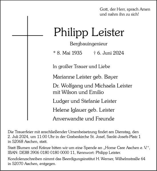 Traueranzeige von Philipp Leister von Zeitung am Sonntag