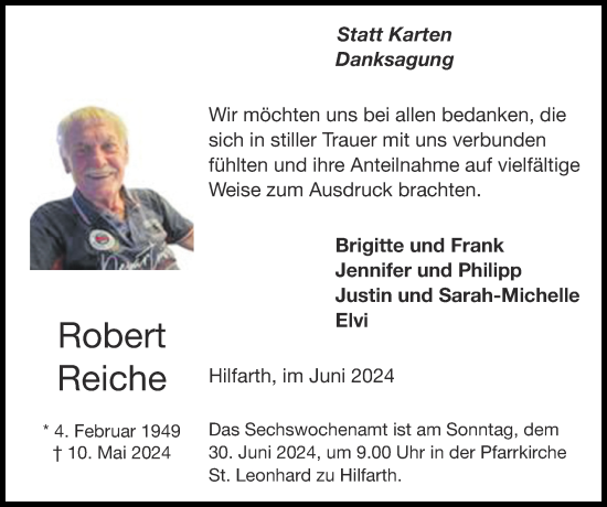 Traueranzeige von Robert Reiche von Zeitung am Sonntag