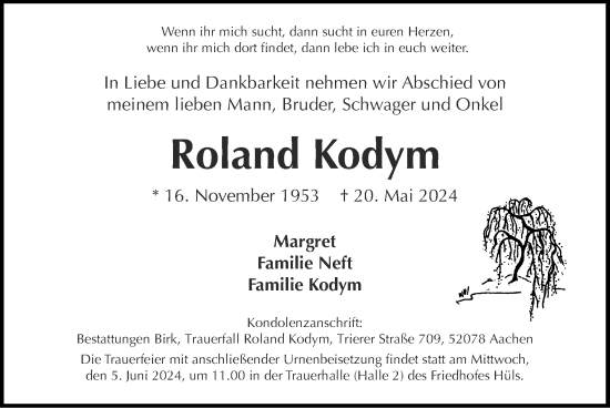 Traueranzeige von Roland Kodym von Zeitung am Sonntag