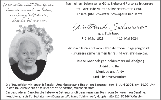 Traueranzeige von Waltraud Schümmer von Zeitung am Sonntag