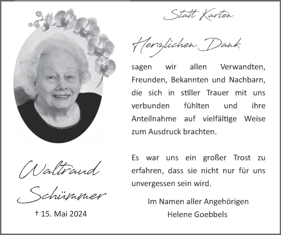 Traueranzeige von Waltraud Schümmer von Zeitung am Sonntag