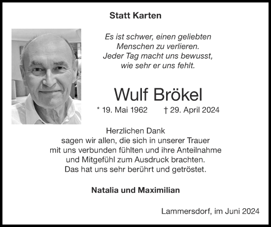 Traueranzeige von Wulf Brökel von Zeitung am Sonntag
