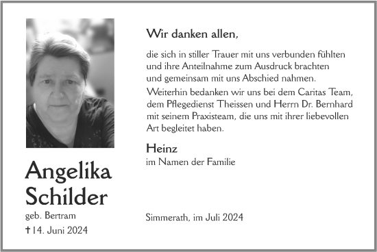 Traueranzeige von Angelika Schilder von Zeitung am Sonntag