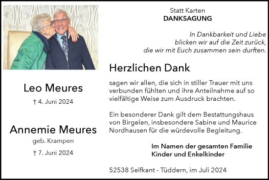 Traueranzeige von Annemie Meures von Zeitung am Sonntag