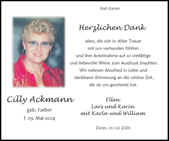 Traueranzeige von Cilly Ackmann von Zeitung am Sonntag