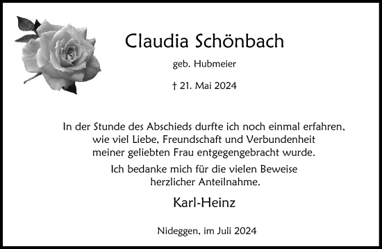 Traueranzeige von Claudia Schönbach von Aachener Zeitung