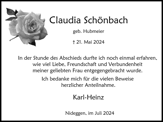 Traueranzeige von Claudia Schönbach von Zeitung am Sonntag