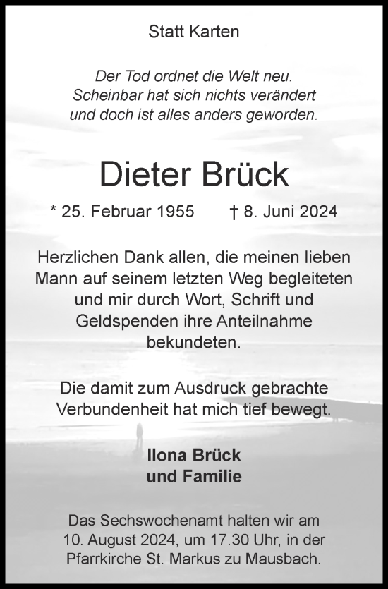 Traueranzeige von Dieter Brück von Zeitung am Sonntag