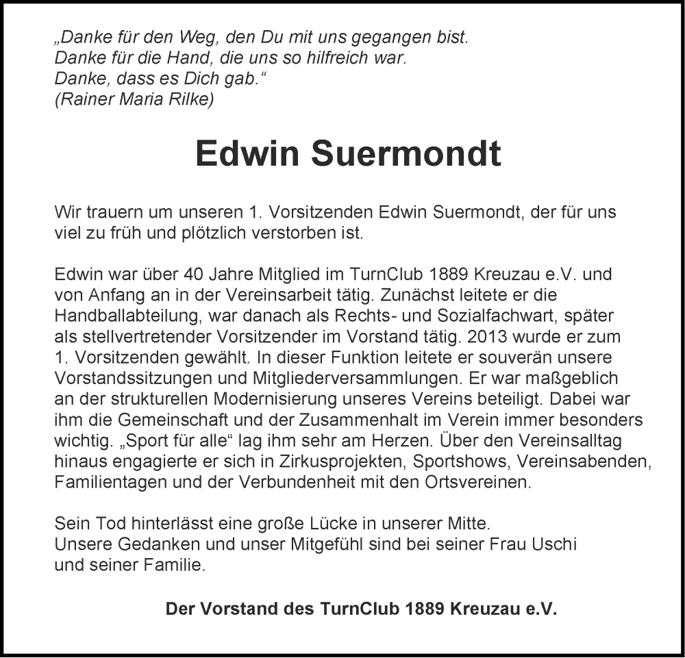  Traueranzeige für Edwin Suermondt vom 14.07.2024 aus Zeitung am Sonntag