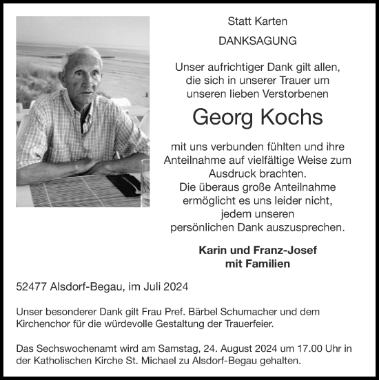 Traueranzeige von Georg Kochs von Zeitung am Sonntag