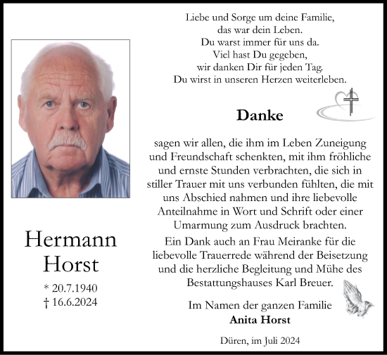Traueranzeige von Hermann Horst von Zeitung am Sonntag